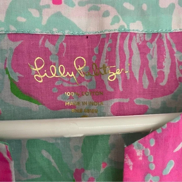 Lilly Pulitzer "Amelia Island" Green Pink Floral Blouse Tunic Top - Picture 4 of 13